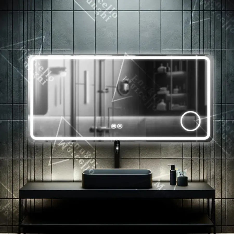 Mirror LED rectangular 90x75cm Souverain Motionglow Marcello Dismantic Clock System & Wolf thermometer