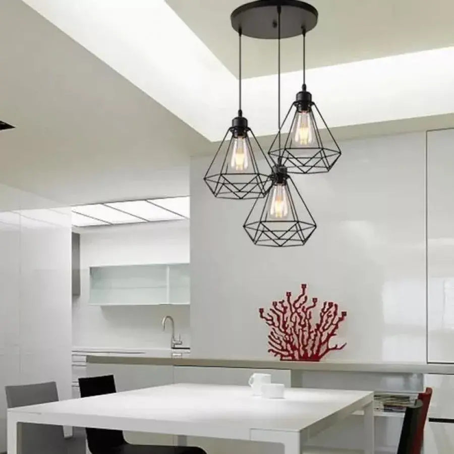 Diamond Shape Chandelier, STRUKTUR, 3xE27, Black, Metal