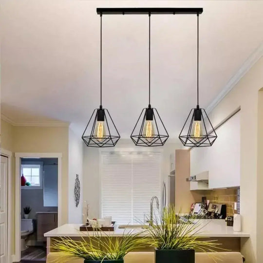 Diamond Shape Chandelier, STRUCTURE, 3xE27, Black, Metal Industrial Chandeliers Default Title Alessandro Design