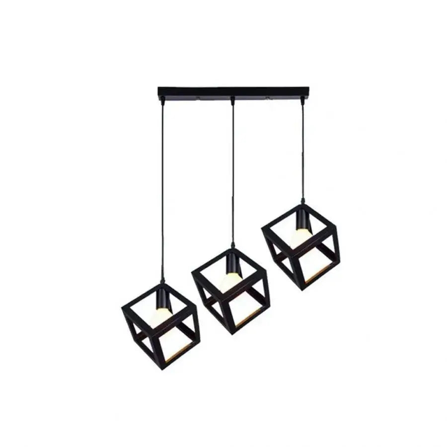 Cube Shape Chandelier, STRUKTUR Linear Trio, 3x E27, Black, Metal