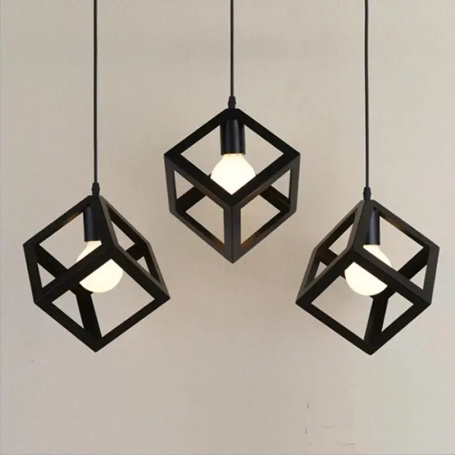 Cube Shape Chandelier, STRUKTUR Linear Trio, 3x E27, Black, Metal