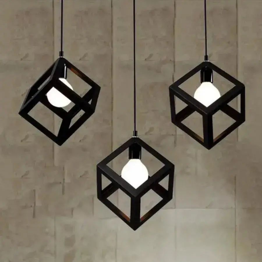 Cube Shape Chandelier, STRUKTUR Linear Trio, 3x E27, Black, Metal