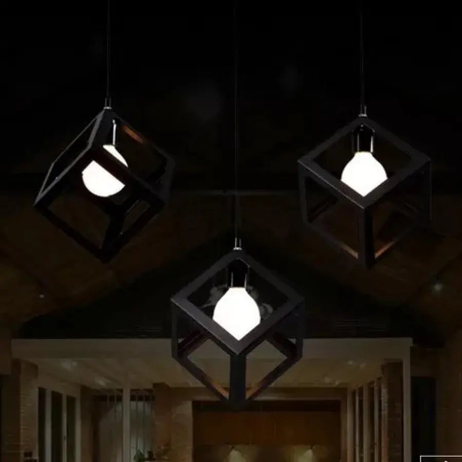 Cube Shape Chandelier, STRUKTUR Linear Trio, 3x E27, Black, Metal