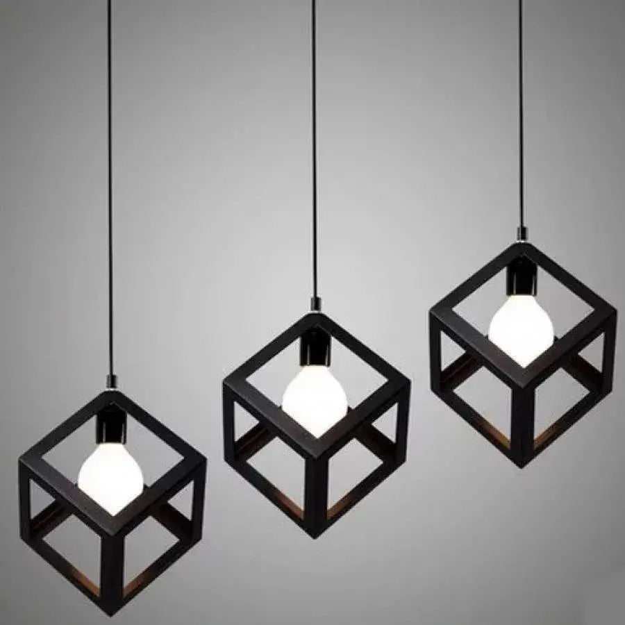 Cube Shape Chandelier, STRUKTUR Linear Trio, 3x E27, Black, Metal
