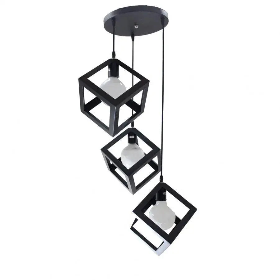 Cube Shape Chandelier, STRUCTURE Cluster, 3xE27, Black, Metal