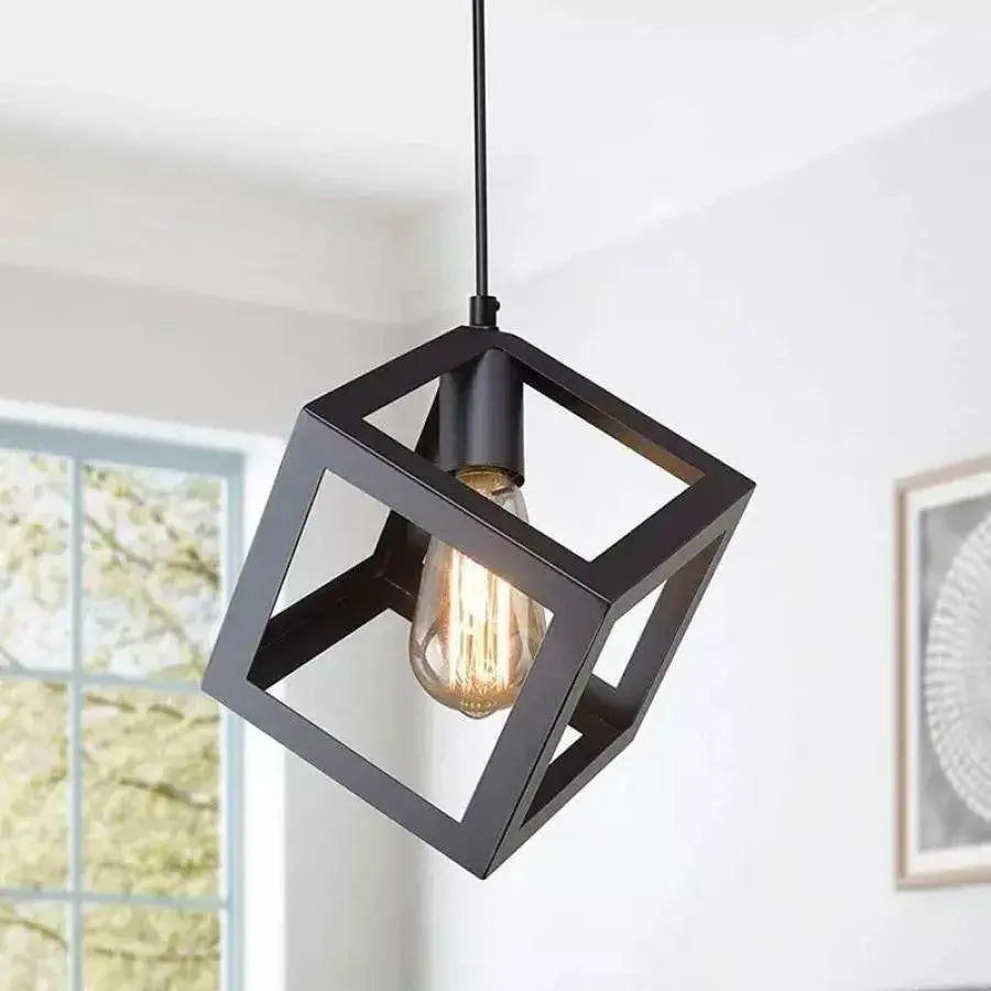 Chandelier Cube Shape, STRUKTUR Uno, 1x E27, Black, Hanging, Metal