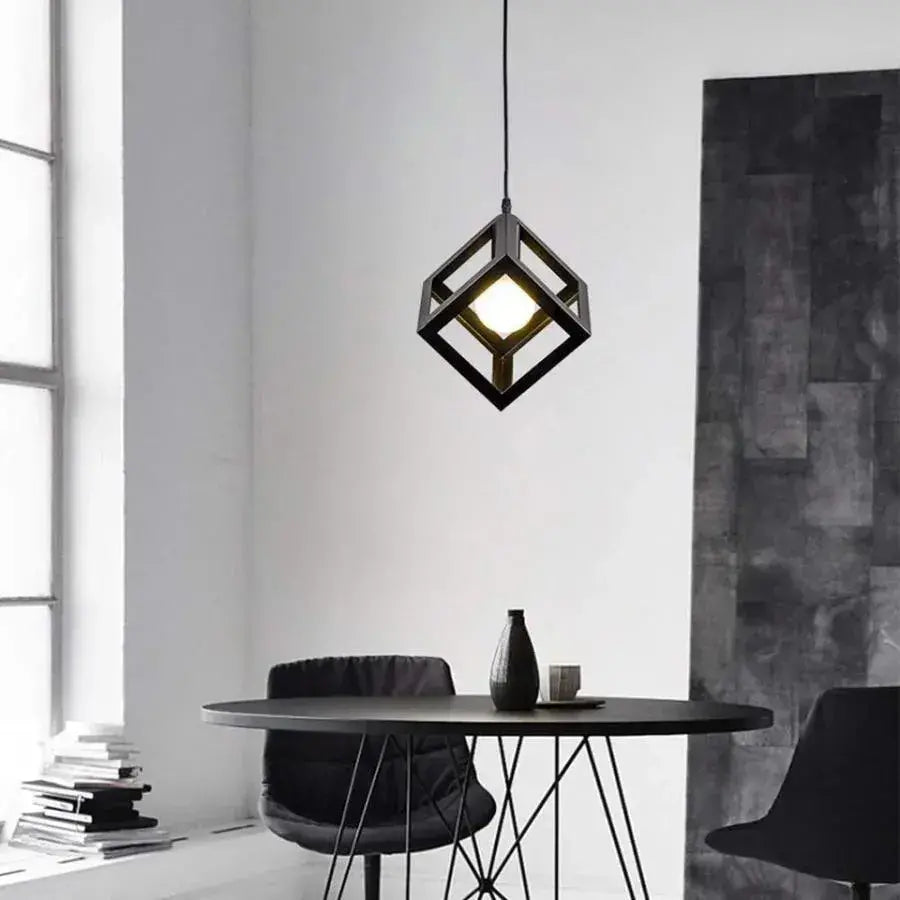 Chandelier Cube Shape, STRUKTUR Uno, 1x E27, Black, Hanging, Metal
