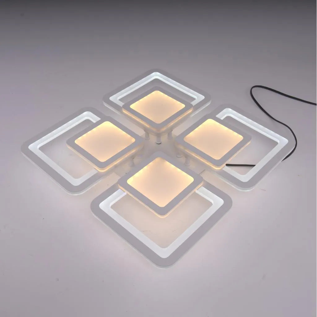LED Chandelier with Remote Control SUSAN, 77W, 4 Squares, Cold/Warm/Neutral Light, Dimmable, White 