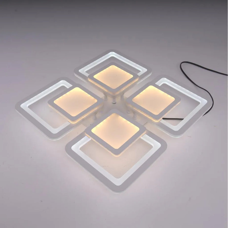 LED Chandelier with Remote Control SUSAN, 77W, 4 Squares, Cold/Warm/Neutral Light, Dimmable, White 
