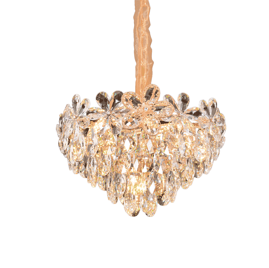 Candelabru Cristal, Eleganza 7xE27, Diametru 40cm, Auriu Lucios, Inaltime Reglabila, Metal si Cristal