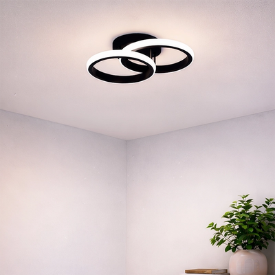 LED Chandelier VERTEX CIRCULA 21W, 2 Circles, Metal Frames, Cold/Warm/Neutral Light 3000K/4000K/6000K, Black, Metal