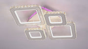 TERRANO LED Chandelier with Crystals, 4 Squares, RGB, with Remote Control, 162W, White &amp; Stainless Steel 