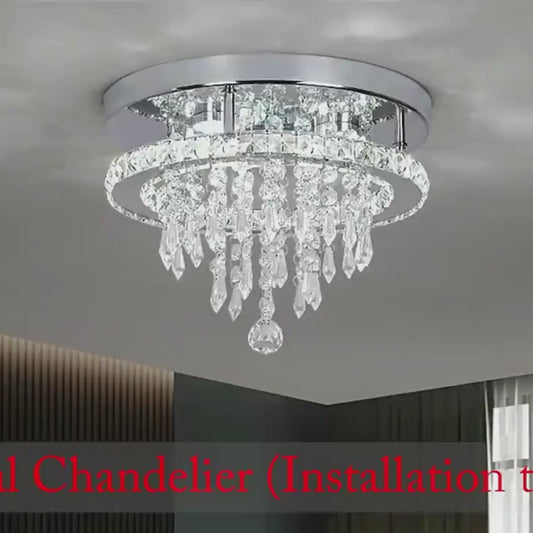 Alberico Round LED Chandelier, 17W, Cold/Warm/Neutral Light, Crystal, Shiny Chrome