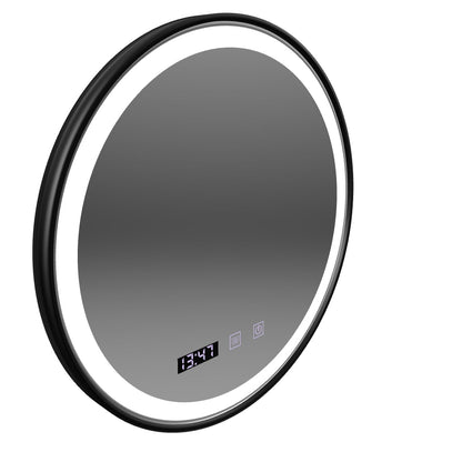 Otto Touch LED Mirror with Defog, Clock and Temperature System 80 cm Brushed Black Frame