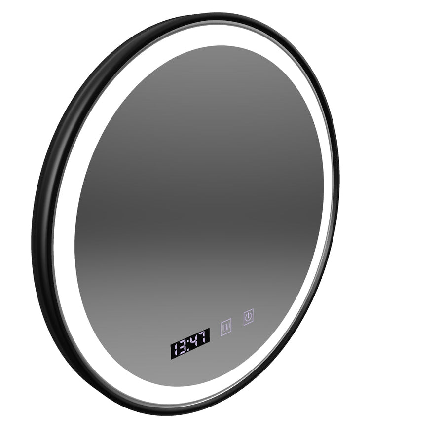Ludwig Touch LED Mirror with Defog, Clock and Temperature System 70 cm Brushed Black Frame