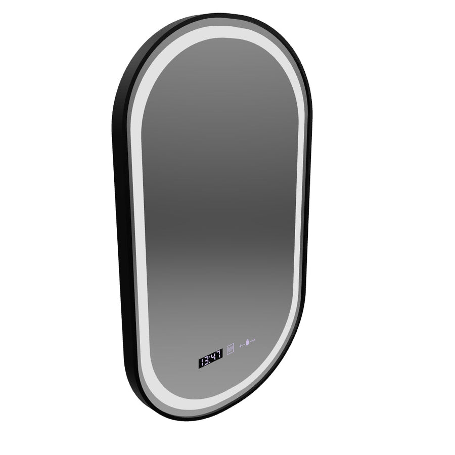 Helmut Touch LED Mirror with Defog, Clock and Temperature System 50x80 cm Brushed Black Frame