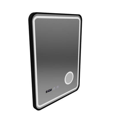 Ulrich Touch LED Mirror Defog System, Clock and Temperature 60x80 cm Brushed Black Frame Cosmetic Magnifier
