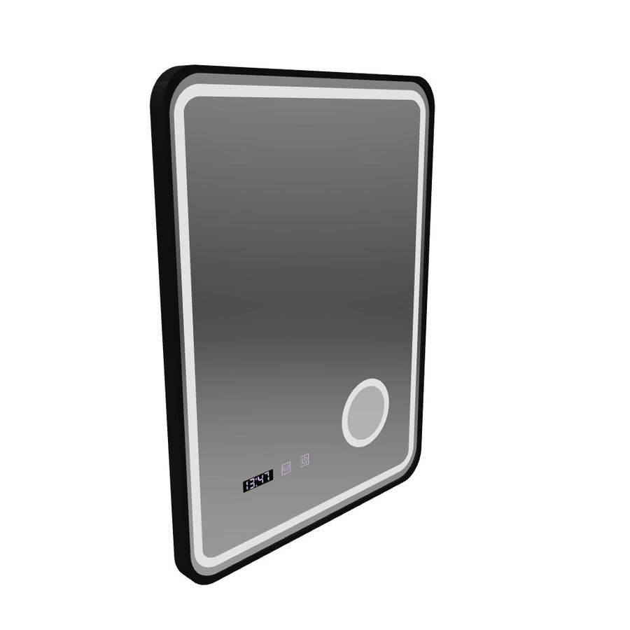 Ulrich Touch LED Mirror Defog System, Clock and Temperature 60x80 cm Brushed Black Frame Cosmetic Magnifier