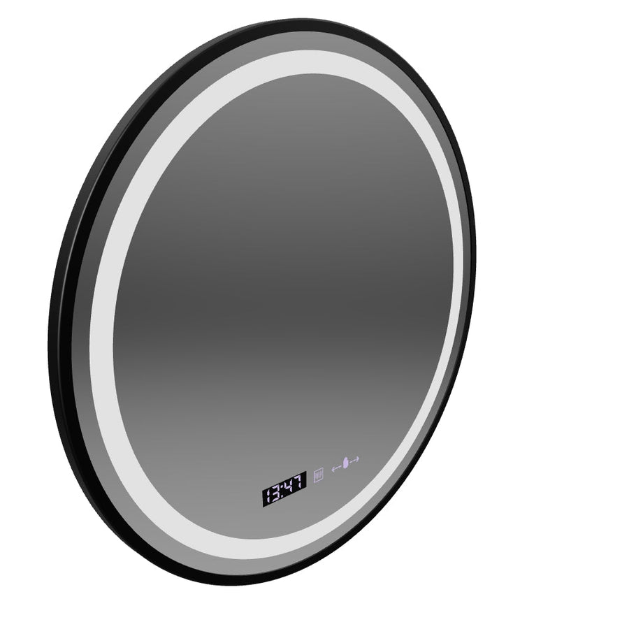 60cm round LED mirror Majesté Noir Motionglow Marcello Dimable Clock Defrosting System
