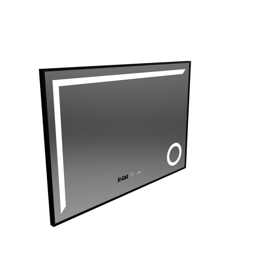 MotionGlow Sofia Sensor LED Mirror with Defog Function Thermometer Clock 110x65 cm Dimmable Warm/Cool/Neutral Light, Rose Gold Brushed Frame, Marcello Funghi Collection