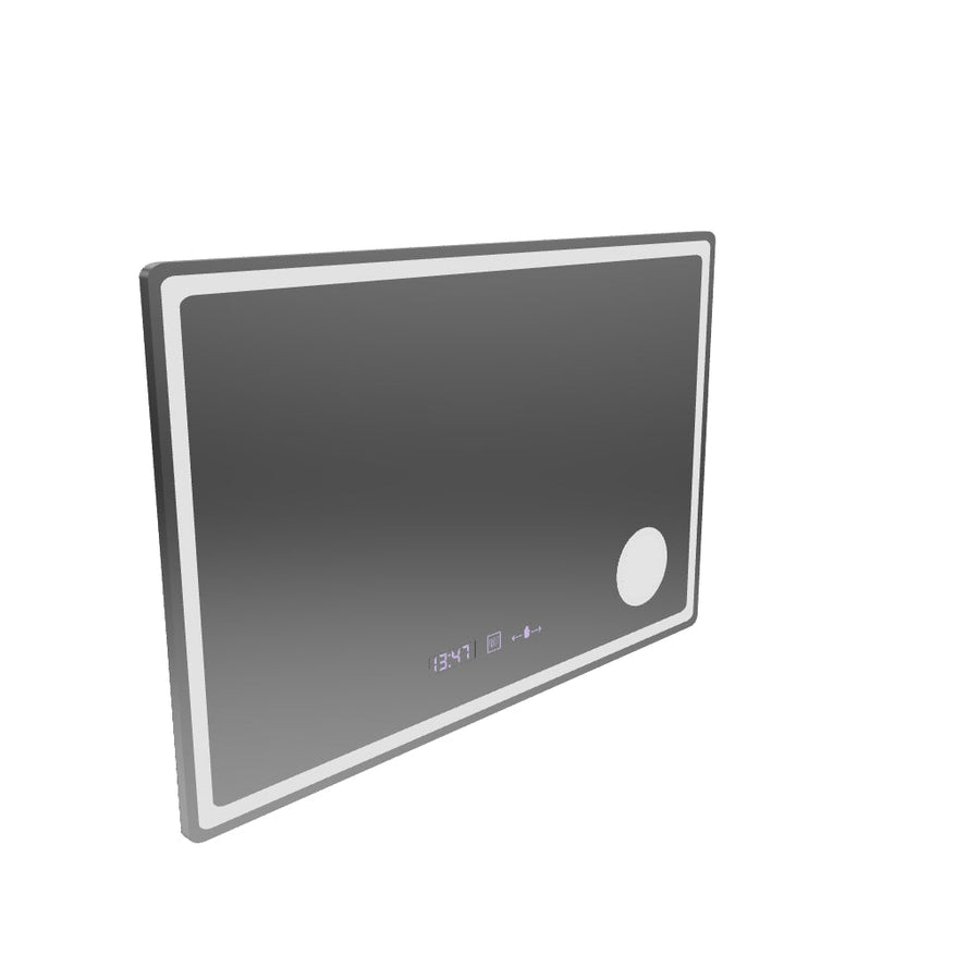 Mirror LED rectangular 90x60cm Bellezza Riflesso Puro Motionglow Marcello Dismantic Clock Defrosting System