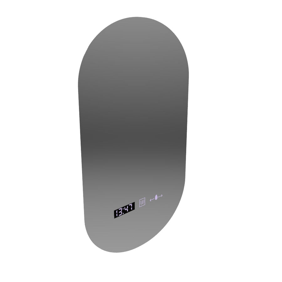 Oval LED mirror, 50x80cm, Lucia Sensor Marcello, Demister System, Clock & Thermometer, Dimmable