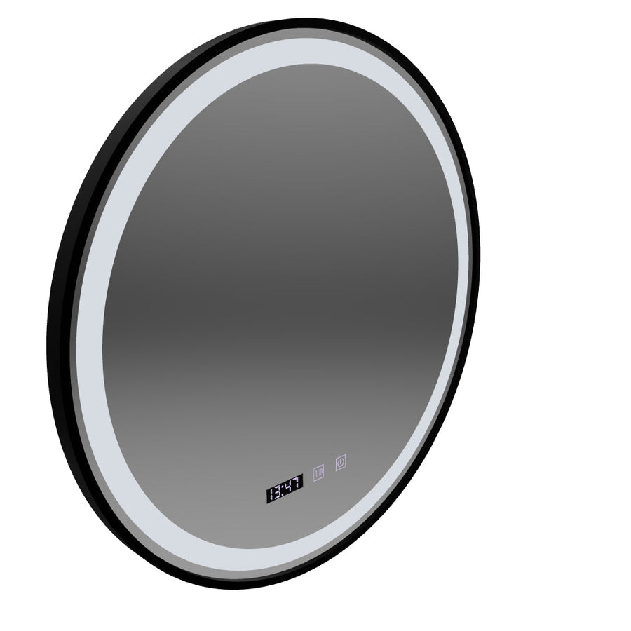 Hans Touch LED Mirror with Defog, Clock and Temperature System 60 cm Brushed Black Frame