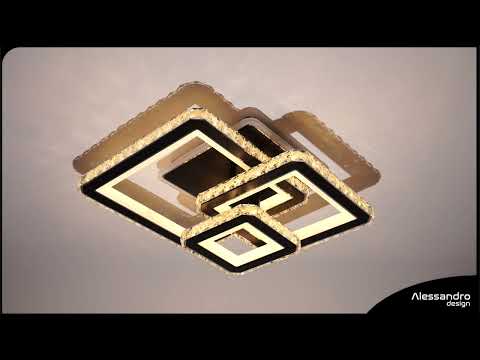 NOVA Quadria LED Chandelier with Crystals, 3 Light Sources, RGB, with Remote Control, 154W, Black &amp; Stainless Steel