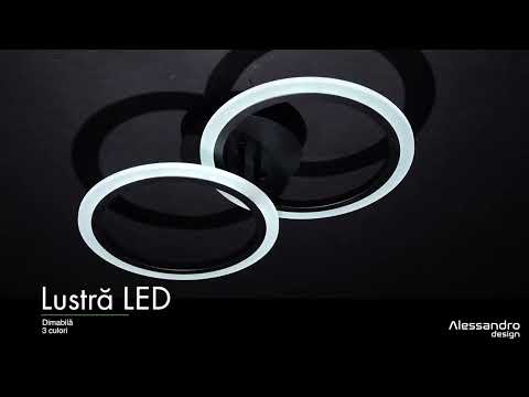 LED Chandelier with Remote Control BETTY, 28W, 2 Circles, Cold/Warm/Neutral Light, Dimmable, Black 