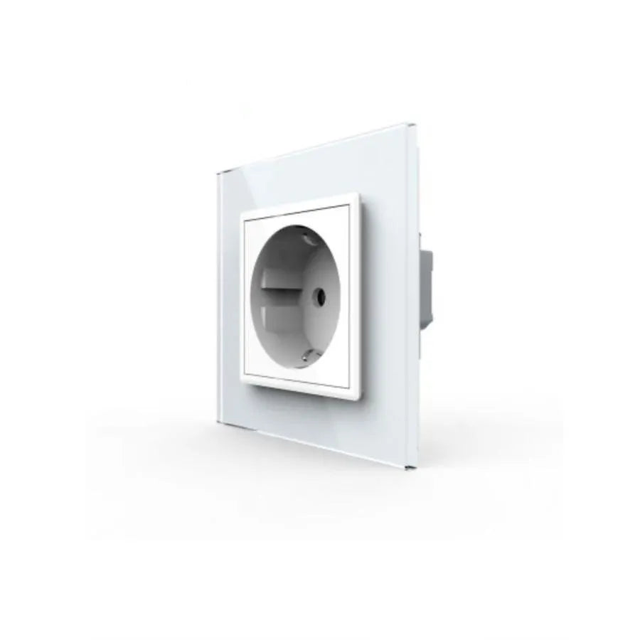 Simple Schuko socket, screwless terminals, with glass frame, White, Livolo