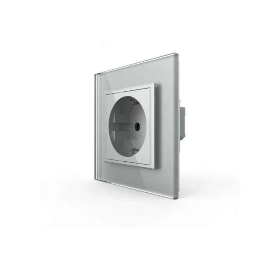 Simple Schuko socket, screwless terminals, with glass frame, Grey, Livolo