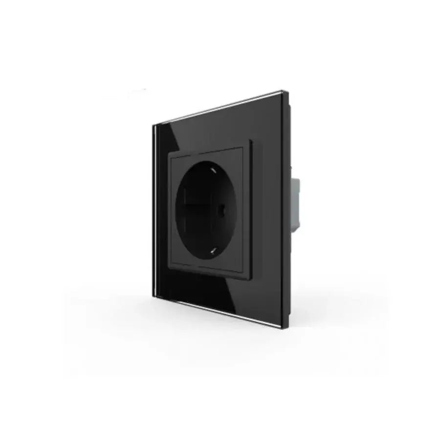Simple Schuko socket, screwless terminals, with glass frame, Black, Livolo