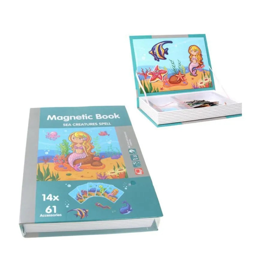 Magnetic Book Puzzle with Princess of the Seas, 61 Pieces and 14 Cards, Multicolor