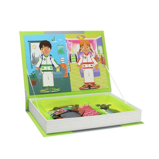 Magnetic Book Puzzle Schoolboy's Wardrobe, 55 Pieces and 18 Cards, Multicolor