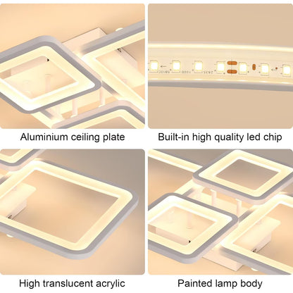LED chandelier with remote control ELLA 85W, 4 Squares, Cold/Warm/Neutral light, Dimmable, White