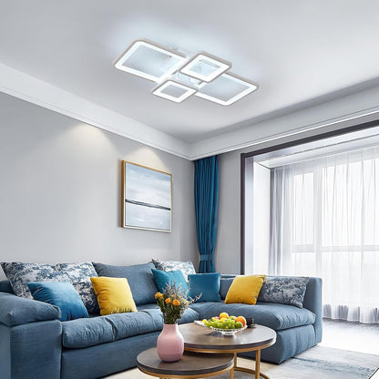 LED chandelier with remote control ELLA 85W, 4 Squares, Cold/Warm/Neutral light, Dimmable, White