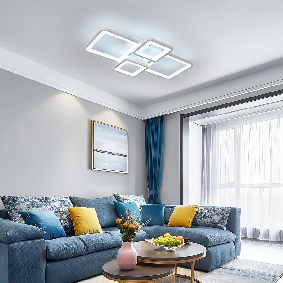 LED chandelier with remote control ELLA 85W, 4 Squares, Cold/Warm/Neutral light, Dimmable, White