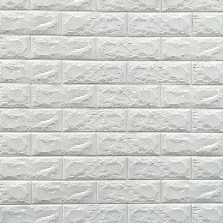 Set of 10x 3D self-adhesive wallpaper White Bricks made of soft foam, 70cm x 77cm x 2 mm