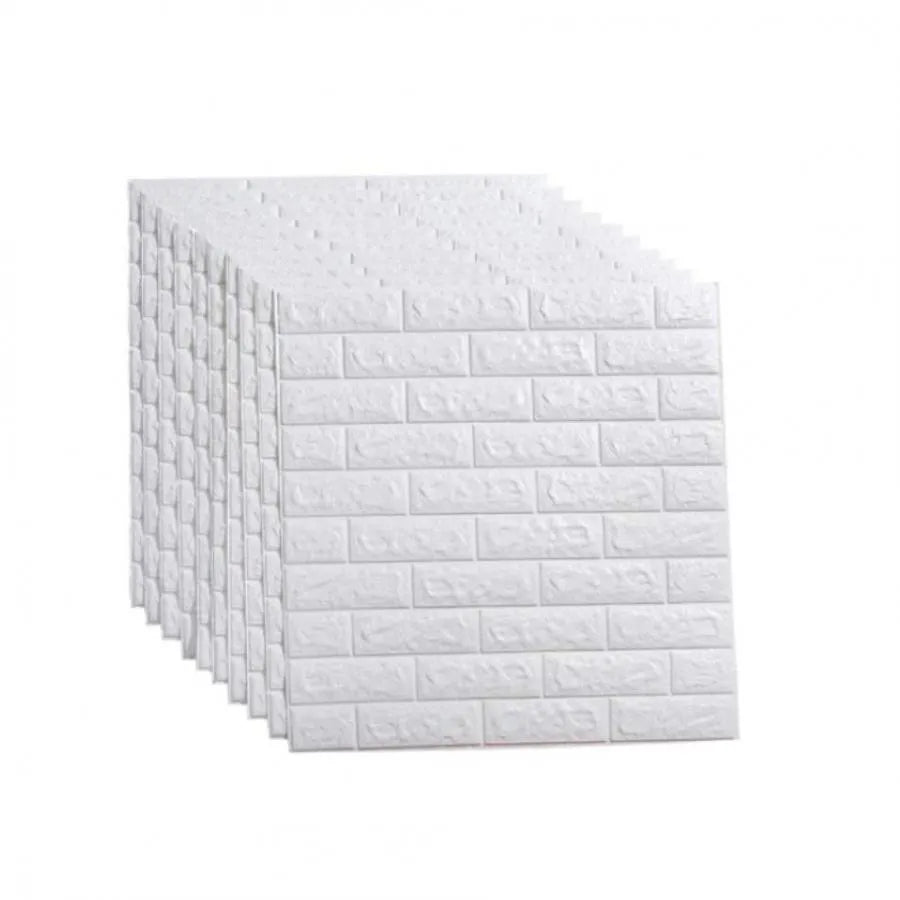 Set of 10x 3D self-adhesive wallpaper White Bricks made of soft foam, 70cm x 77cm x 2 mm