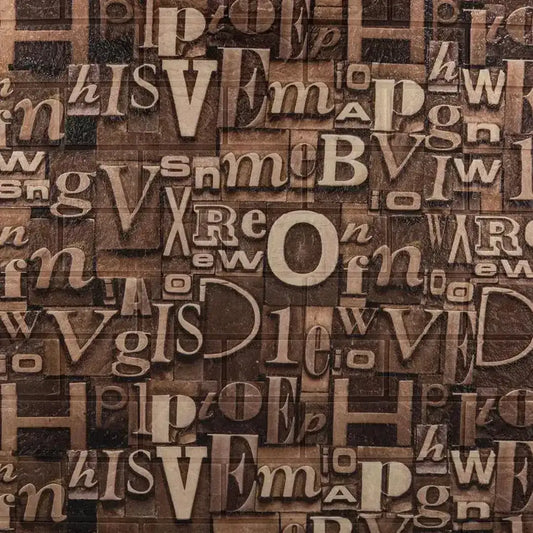Set of 10 3D Self-Adhesive Wallpaper Brown Soft Foam, 80cmx70cmx6mm, Light Brown Letters Pattern