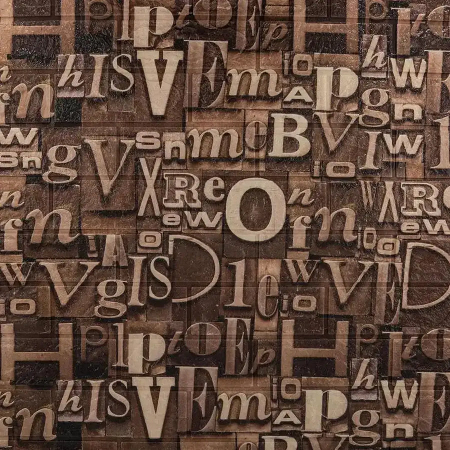 Set of 10 3D Self-Adhesive Wallpaper Brown Soft Foam, 80cmx70cmx6mm, Light Brown Letters Pattern
