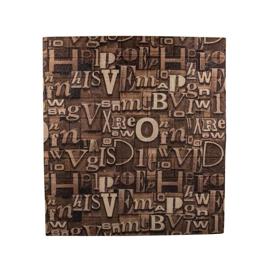 Set of 10 3D Self-Adhesive Wallpaper Brown Soft Foam, 80cmx70cmx6mm, Light Brown Letters Pattern