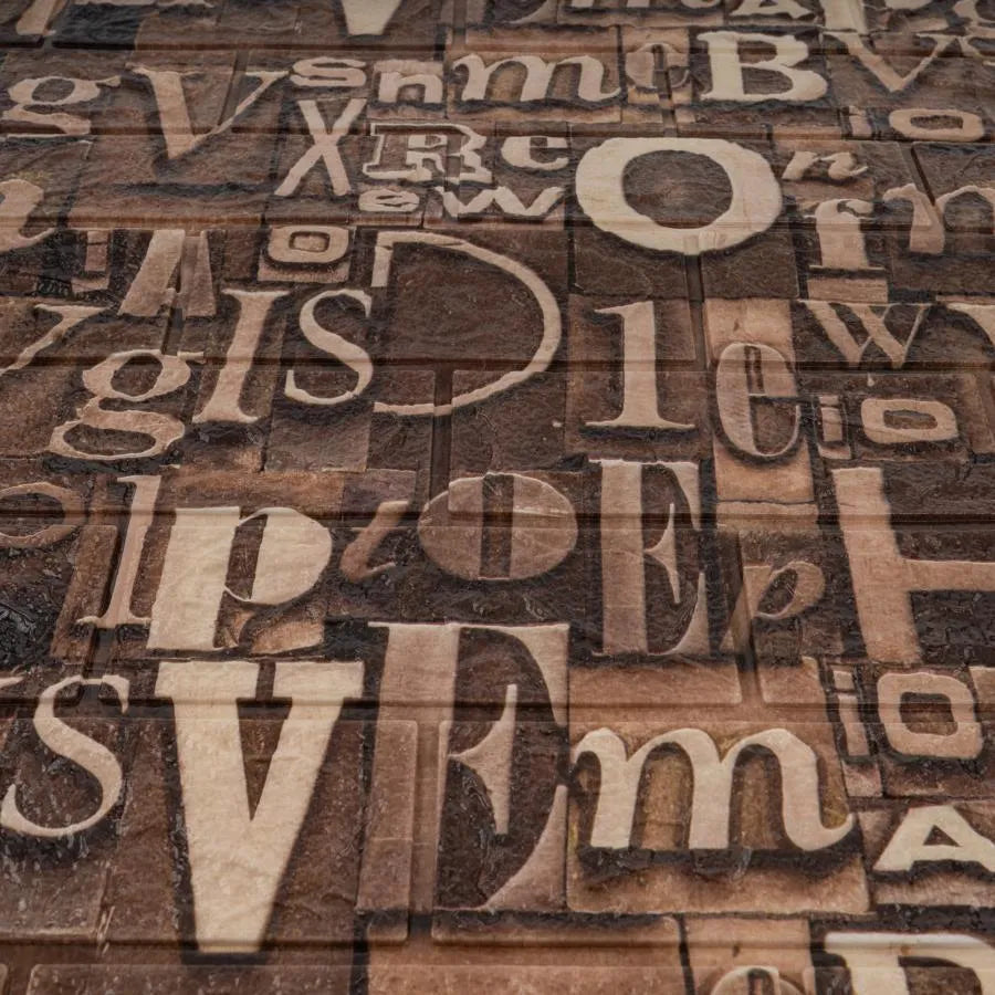 Set of 10 3D Self-Adhesive Wallpaper Brown Soft Foam, 80cmx70cmx6mm, Light Brown Letters Pattern