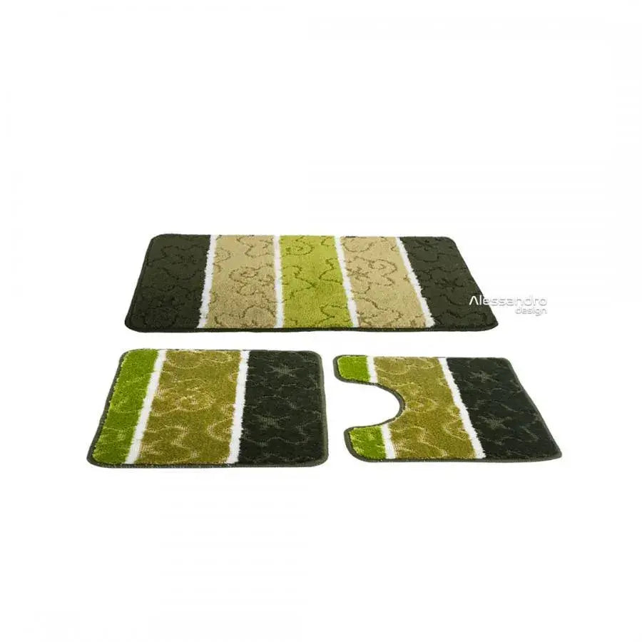 Set of 3 Bath Mats, 50x40 cm, Green, Non-Slip