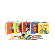 Set of 6 Textile Cards with Vehicles, Geometric Shapes, Visual Images, Numbers, Animals and Fruits, 6 Pieces, Textile
