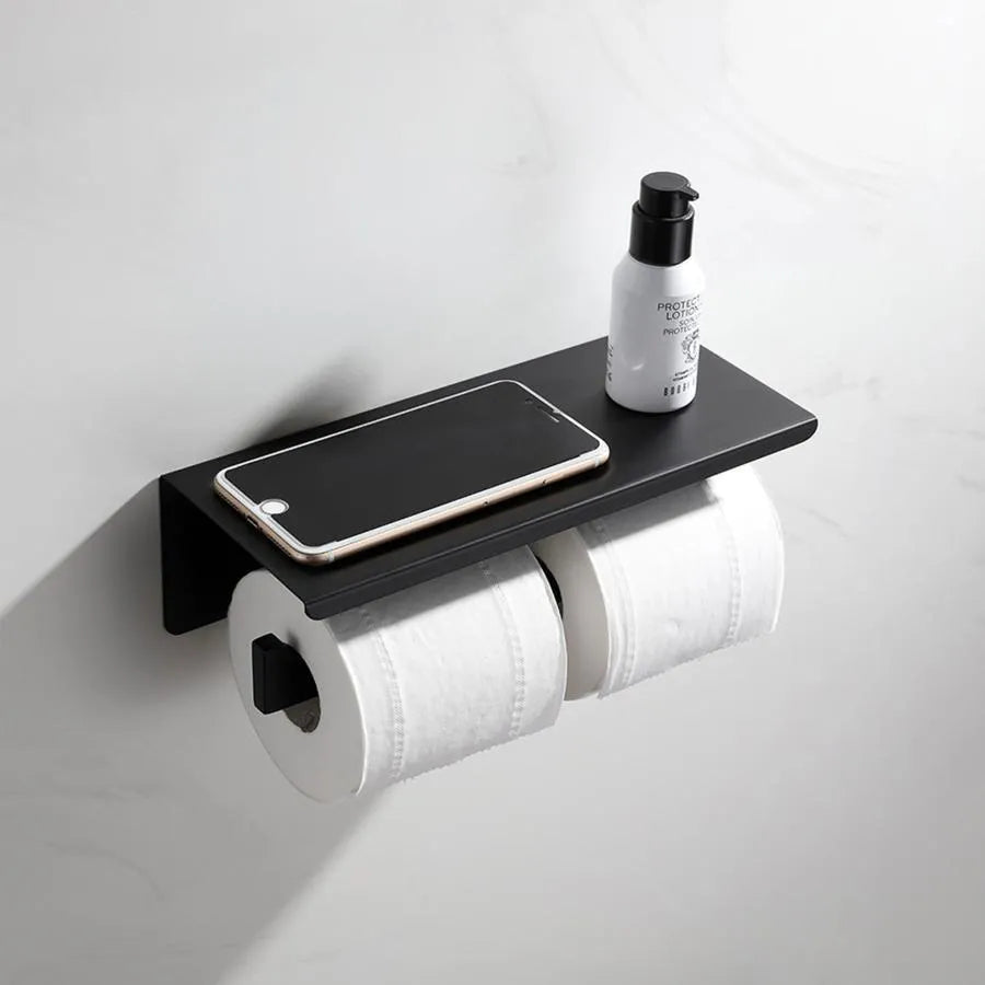 Double Toilet Paper Holder with Phone/Perfume Holder Black GJ603