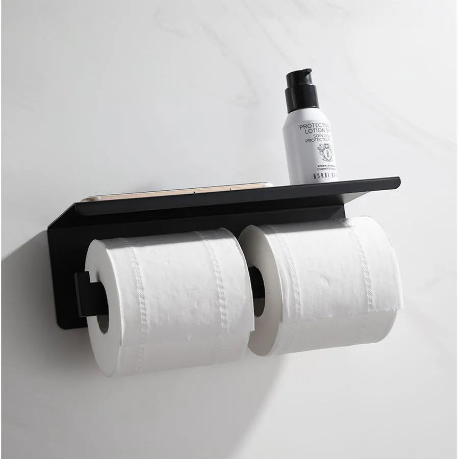Double Toilet Paper Holder with Phone/Perfume Holder Black GJ603