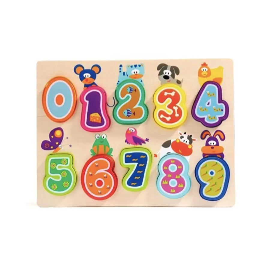 Multicolored Animal and Number Board, 11 Pieces, Wood