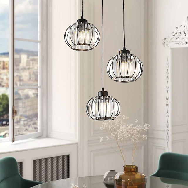 Modern Classic Chandelier, Suspended, Monica LC910/3LBK, 3 X E27, Black, Metal and Glass, Adjustable Height