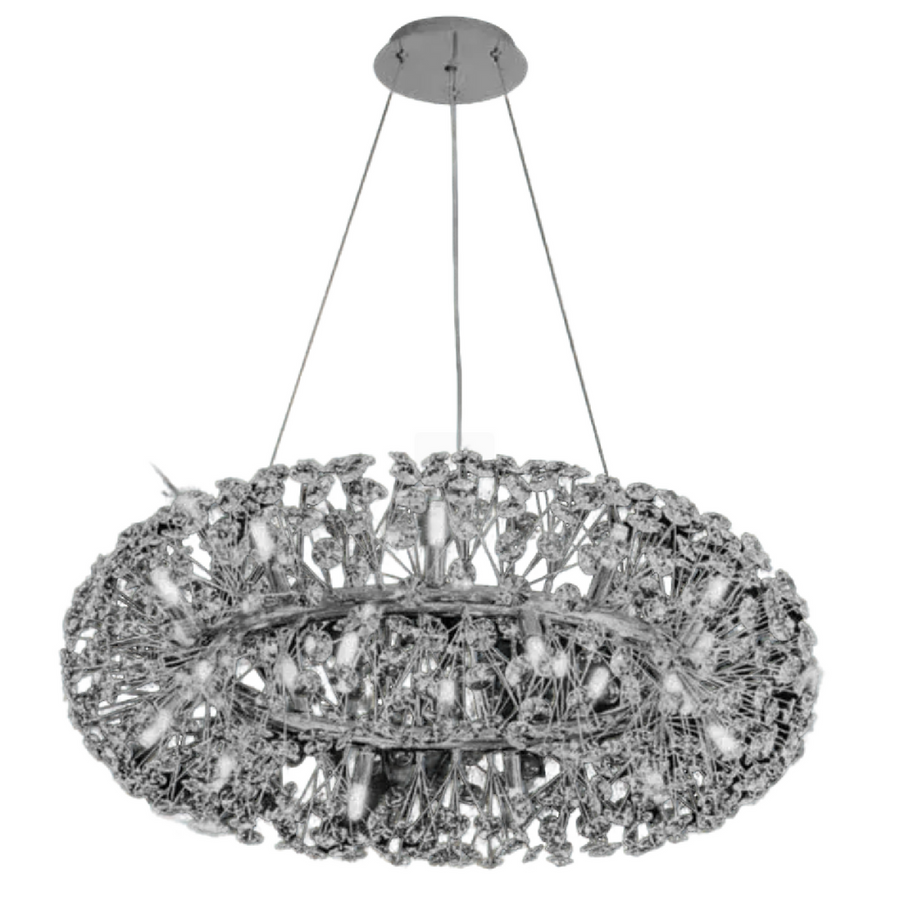 Candelabru Cristal SEGOVIA Magno 5x E14, Diametru 60cm, Argintiu Lucios, Inaltime Reglabila